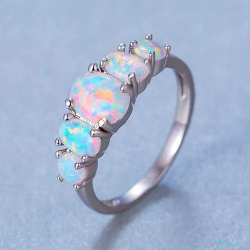 Vista 3 de Voluka - Anillos de ópalo blanco para mujer chapado en oro