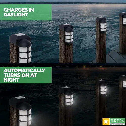 Vista 2 de GreenLighting Marina - Luces solares para tapa de poste de 4 x 4 pulgadas, luz solar de madera nominal para exteriores, poste de valla, paisajismo