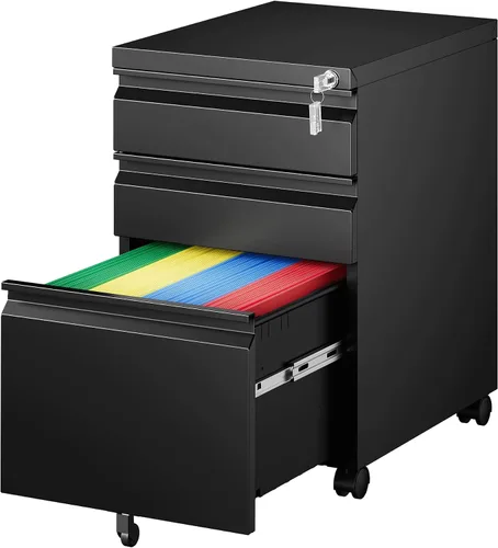Vista 15 de PEUKC Archivador móvil de 2 cajones con cerradura, archivador rodante debajo del escritorio para oficina en casa, organiza archivos A4 con letras