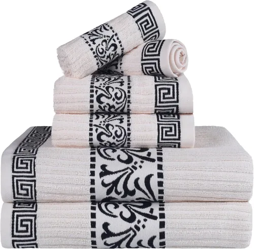 Vista 20 de Superior Juego de toallas de algodón 3 piezas, patrón griego decorativo, artículos esenciales para el hogar, toallas absorbentes, decoración