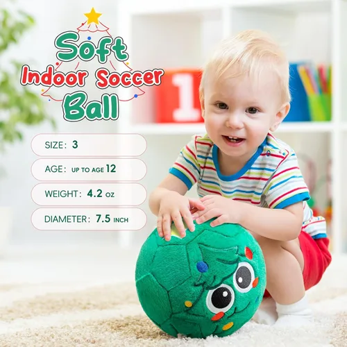 Vista 3 de VangeBow Pelotas de fútbol silenciosas para interiores para niños de 1 a 3 años, pelotas de fútbol hinchables de felpa suave para bebés y niños