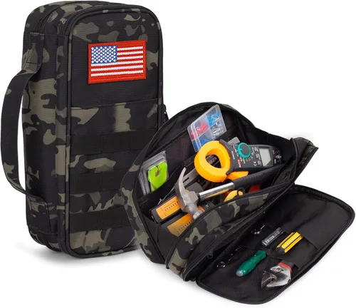 Vista 8 de Bolsa de herramientas táctica para hombres, bolsa de herramientas de boca ancha resistente al agua, bolsas de alcance multiusos con asa
