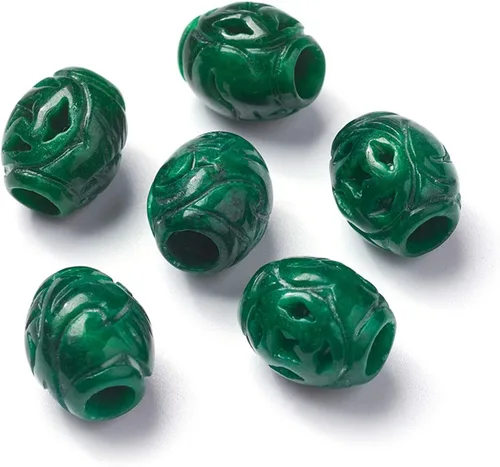 Vista 11 de Fashewelry 10 cuentas de piedra de jade natural de Myanmar con agujero grande, grabado, piedras preciosas talladas, dijes europeos, cuentas