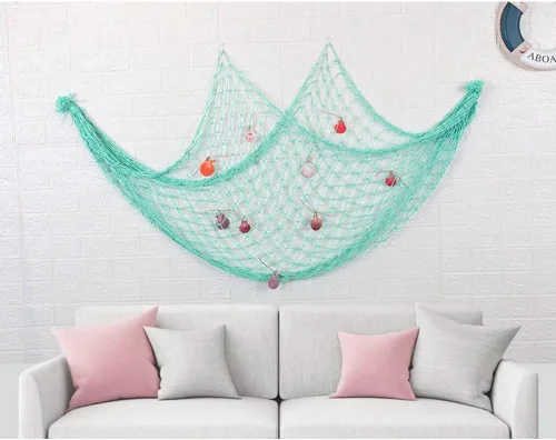 Vista 4 de Decoración de red de pesca natural con conchas de 79 pulgadas, decoración temática de playa para fiesta, hogar, dormitorio, decoración de red
