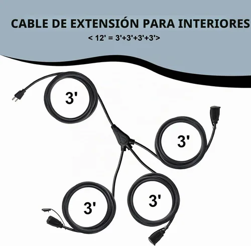 Vista 6 de EP 12 FT 16/3 SJTW - Cable de extensión para interiores, 1 a 3, divisor de Negro