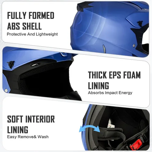 Vista 6 de Youth Dirt Bike ATV Off Road Motorcycle Helmets DOT Approved CS-MetalBlue