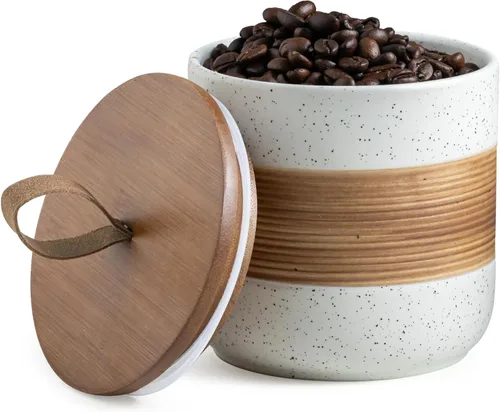 Vista 19 de Miamolo Tarro de cerámica con tapa, pequeño recipiente de café para café Beige