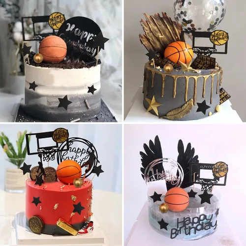 Vista 6 de 21 piezas de decoración de pastel de baloncesto temática de baloncesto para decoración de pasteles temáticos de deportes, suministros de cumpleaños