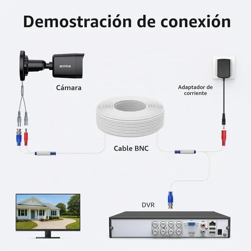 Vista 6 de ANNKE 30M/100ft BNC Cable for CCTV Analog Wired Security Camera, White