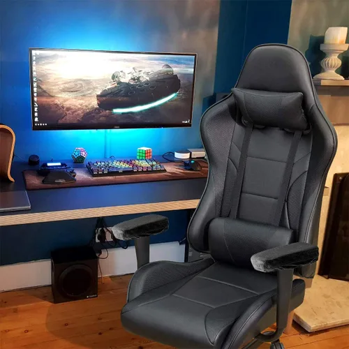 Vista 2 de baibu Almohadillas ergonómicas de espuma viscoelástica para silla de oficina, cómodas almohadillas negras para reposabrazos de juegos para codos
