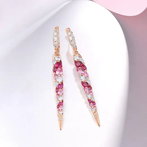Vista 3 de Santuzza Aretes largos de plata de ley 925 con piedras preciosas blancas y circonitas cúbicas para mujer