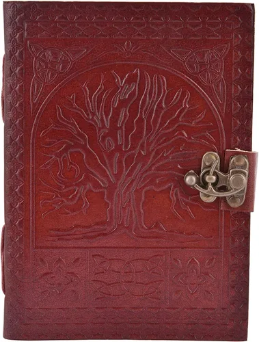 Vista 2 de Diario de cuero hecho a mano con árbol de la vida para hombres y mujeres, diario de siete chakras, para uso diario, libro de sombras