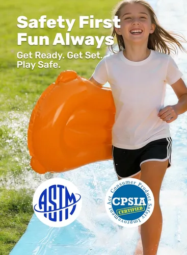 Vista 5 de Sloosh Tobogán acuático de 32.5 pies con 2 tablas inflables, aspersor de agua de doble carril para niños, adultos, patio trasero, juguete de verano