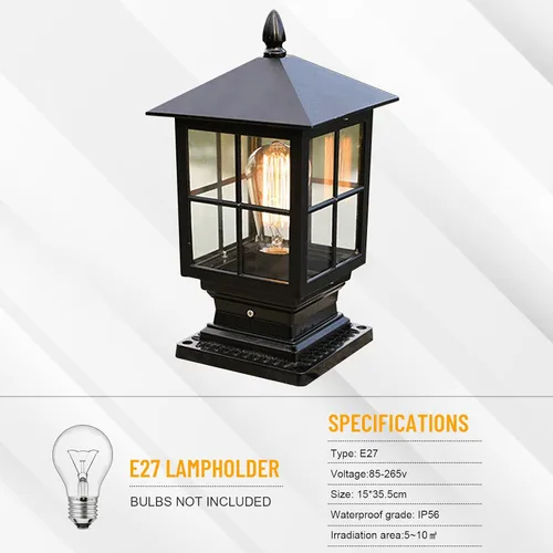 Vista 4 de Luz de poste al aire libre, Lámpara de poste de lámpara, Faroles de poste impermeables exteriores, Iluminación de cubierta de poste de valla