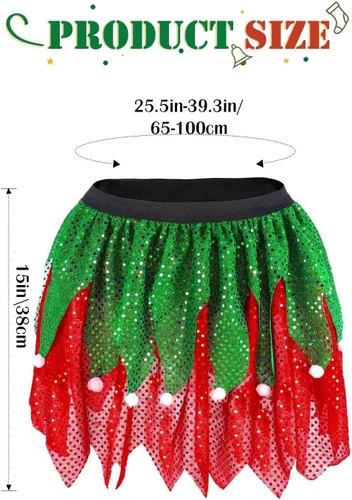 Vista 6 de TWINKLEDE Falda de disfraz de Navidad, falda brillante para correr, faldas con purpurina de Papá Noel, falda de fiesta de Navidad para mujeres