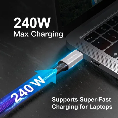 Vista 2 de Cable USB4 de 240 W de 3.3 pies [certificado USB-IF], carga PD, soporta sincronización de datos de 40 Gbps y 8K/5K @60 HZ, compatible