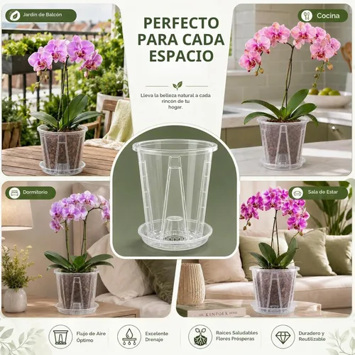 Vista 11 de Paquete de 12 macetas de plástico transparente para orquídeas con 4 pulgadas + 5 pulgadas + 6 pulgadas