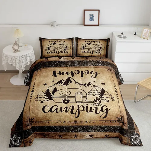 Vista 19 de Erosebridal Happy Camping - Edredón tamaño individual para niños, juego de ropa de cama de animales del bosque del bosque para bebés, niños y niñas