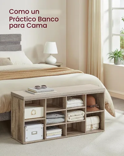 Vista 6 de VASAGLE - Colección CUSTOS - Banco para zapatos, banco de almacenamiento con asiento acolchado, banco de entrada con 10 compartimentos