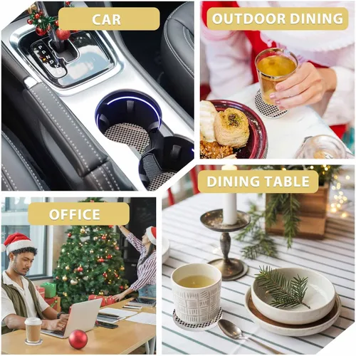 Vista 5 de Car Coasters Set of 2 Absorbent Ceramic Stone for Drink, Retro Black White Checkered Car Accessories Cup Holder Insert Coasters for Auto Vehicles