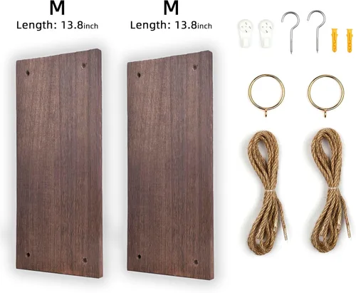 Vista 8 de Juego de 2 estantes colgantes de pared, estilo bohemio, triangular, acabado de madera, montaje en pared, 2 estantes, sala de estar, dormitorio