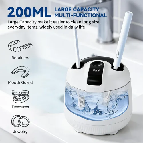 Vista 6 de Máquina limpiadora ultrasónica de retenedores de 48 kHz, cápsula de limpieza dental inalámbrica, limpiador ultrasónico de retenedores