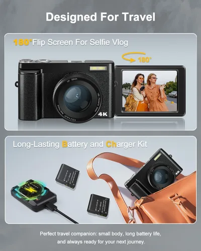 Vista 4 de Cámara digital, cámara digital compacta para adolescentes y adultos, para viajes, cámara de vlogging para fotografía
