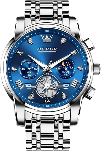 Vista 14 de OLEVS Relojes para hombre de acero inoxidable con cronógrafo, reloj de pulsera grande analógico de cuarzo, relojes de vestir impermeables de moda