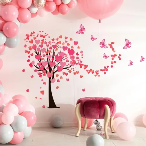 Vista 5 de Calcomanía de pared de árbol de corazón rojo para el día de San Valentín, 48.4 x 33.8 pulgadas, calcomanías de corazón para decoración de fiesta