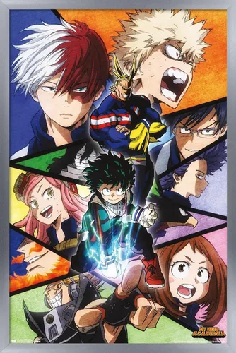 Vista 11 de Trends International My Hero Academia-Faces - Póster de pared de 14.725 x 22.375 pulgadas, versión con marco en color madera rústica