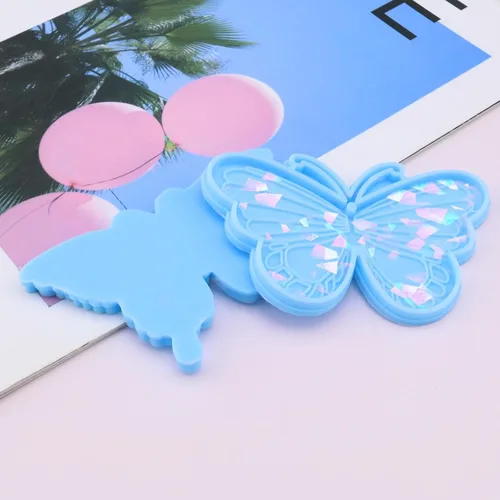 Vista 7 de 3 moldes holográficos de mariposa de resina holográfica, moldes de resina epoxi, accesorios para hacer dijes, joyas, manualidades, color azul