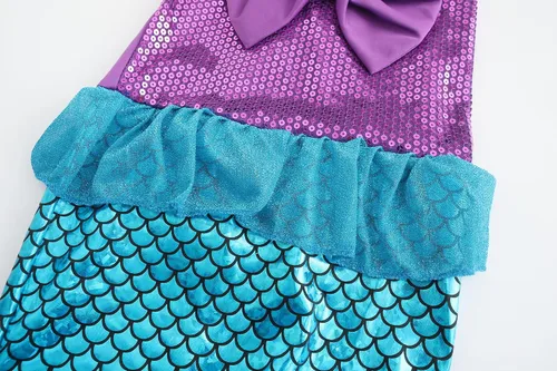 Vista 5 de ALIZIWAY Disfraz de sirena para niñas, Ariel, princesa, cumpleaños, Halloween, cosplay, con accesorios para peluca