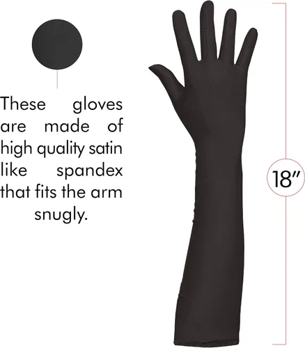 Vista 5 de Skeleteen Guantes de ópera de satén negro, guantes de codo flapper de los años 20, 1 par, Negro