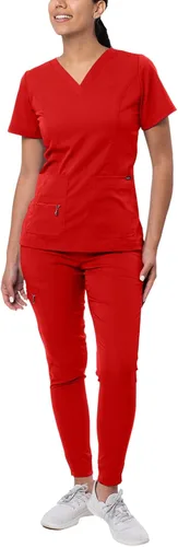 Vista 19 de Adar Pro Scrubs for Women Set - V-Neck & Jogger Cargo Pants, 7 Pockets Blanco