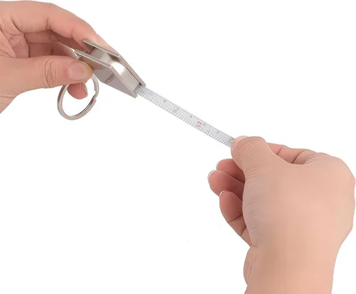 Vista 5 de Cinta métrica de acero inoxidable (3.9 ft) Retractable pocket ruler on a split key ring, small enough for a purse or toolbox, gift for sewing