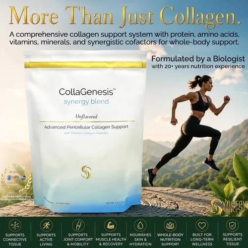 Vista 2 de Synergy Blend - Suplemento de colágeno en polvo, 0.88 oz de proteína, perfil completo de aminoácidos, ácido hialurónico y MSM, péptidos marinos, sin