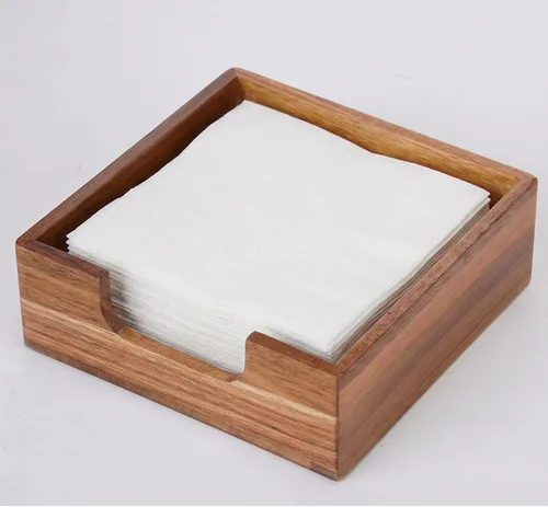Vista 7 de Servilletero de cóctel de acacia para mesa, servilletero de madera, bandeja cuadrada plana para servilletas de bebidas, portaservilletas de cóctel