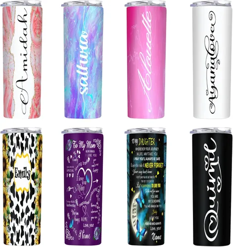 Vista 2 de Vaso delgado personalizado con tapas y pajitas con nombre impreso, vasos aislados personalizados de 20 onzas para mamá, mujeres y hombres