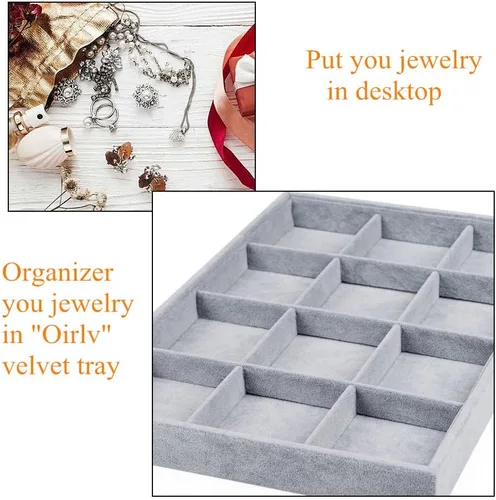 Vista 3 de Oirlv - Bandejas de terciopelo apilables para joyas organizador de joyas bandejas de almacenamiento
