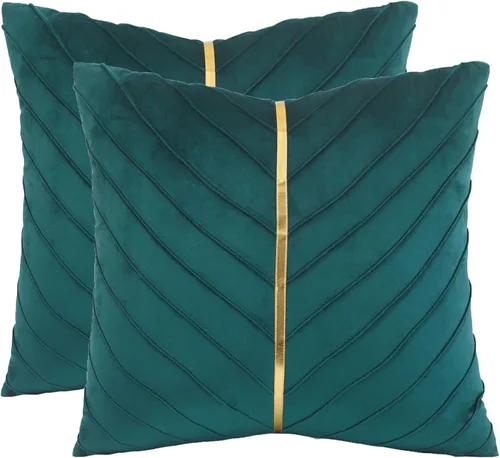 Vista 28 de Fundas de Almohada Decorativas de Terciopelo Verde Aguamarina de 16 x 16 pulgadas, Paquete de 2 con Cuero Dorado Decorativo de Navidad, Fundas