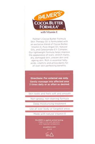 Vista 3 de Palmer's Fórmula de manteca de cacao para terapia cutánea, aceite corporal hidratante con vitamina E, fragancia de rosa mosqueta, 2 onzas