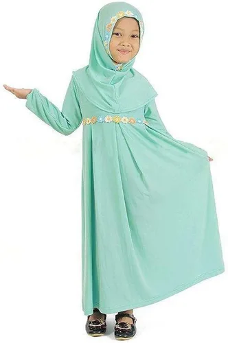 Vista 3 de Vestido de ropa para niña pequeña musulmana, traje de Ramadán tradicional Abaya Dubai para niñas que van a casa
