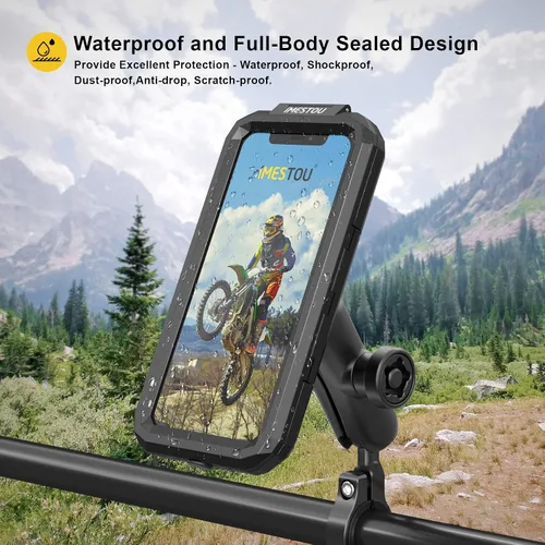 Vista 2 de iMESTOU Soporte de teléfono para motocicleta, resistente al agua, antirrobo, brazos de doble zócalo, base de aluminio para manillar/espejo