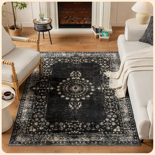 Vista 339 de Istana Alfombra larga antideslizante de 2.5 x 8 para el hogar, para pasillo y cocina, lavable, sedosa y suave al tacto, elegante, color azul y marfil