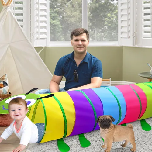 Vista 2 de WER Tienda de campaña de túnel de juego para niños, oruga, túnel emergente para niñas, niños, tubo de juguete para gatear al aire libre e