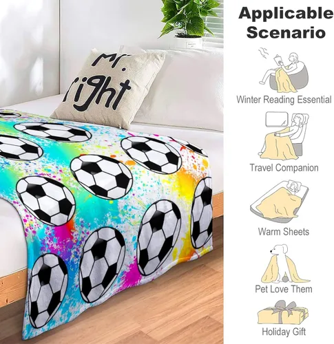 Vista 5 de Manta de Fútbol Manta de Pelota de Fútbol Mantas de Franela Suave y Ligera Cálida y Acogedora Manta de Fútbol Regalo para Fanáticos