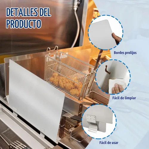 Vista 3 de Paquete de 2 protectores de salpicaduras de acero inoxidable para freidora lateral de estufa, protectores contra salpicaduras de aceite para cocina