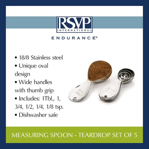 Vista 6 de RSVP International Endurance Kitchen Collection Herramientas de medición, aptas para lavavajillas, lágrima, 5 piezas, acero inoxidable