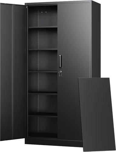 Vista 17 de Letaya Armario de almacenamiento de metal de 71 pulgadas de alto con 2 puertas y 4 estantes, armarios altos de despensa de cocina, organizadores