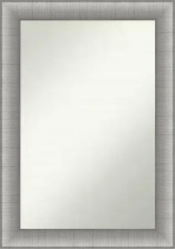 Vista 158 de Amanti Art Espejo de baño plateado para sobre el fregadero, 28 x 37 pulgadas, elegante espejo rectangular de peltre cepillado, marco de madera